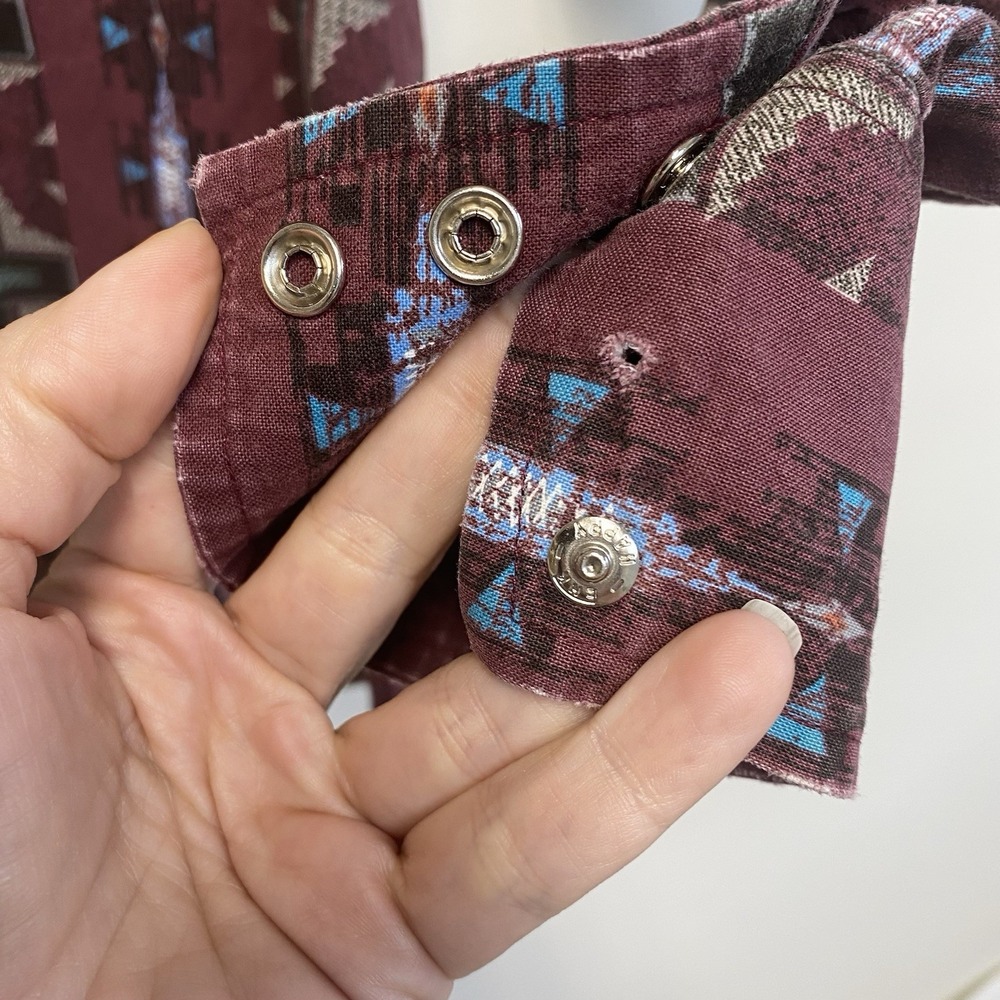 Vintage Panhandle Slim Mens XL Western Shirt Rodeo Southwest Geometric Burgundy - Picture 4 of 7